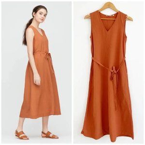 EUC Uniqlo Linen Blend Sleeveless A-Line Dress with tie belt